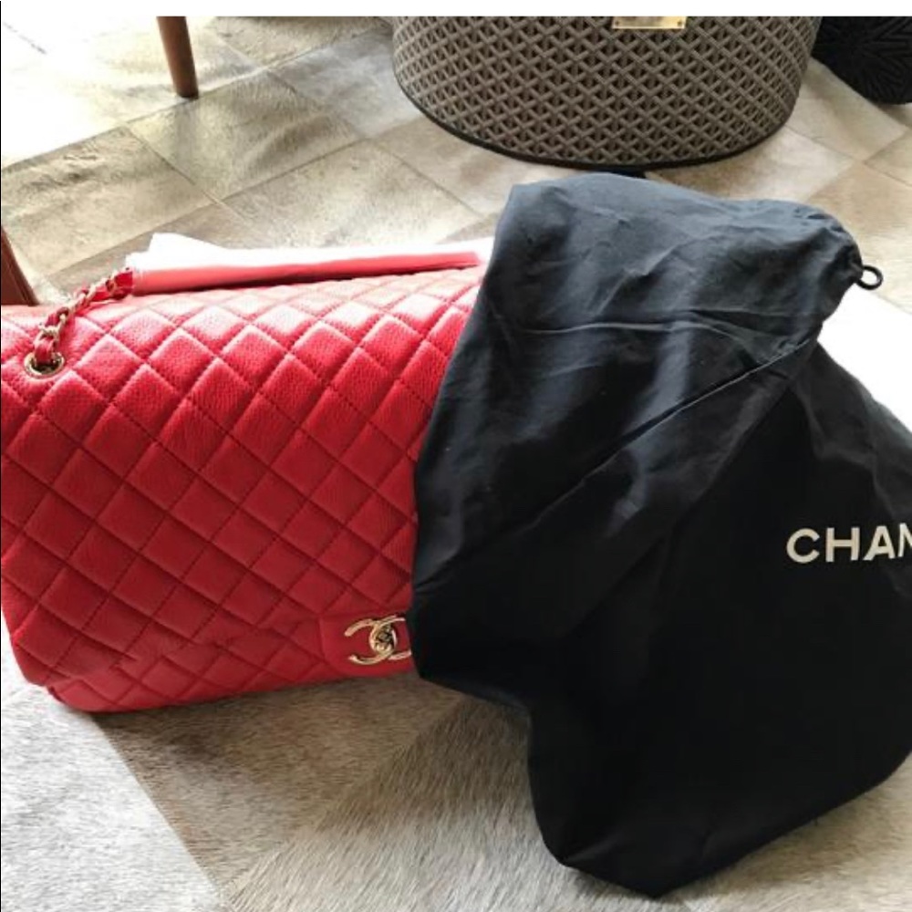 *** SOLD *** Chanel XXL Airline Flap Bag red Gold - Picture 10 of 11